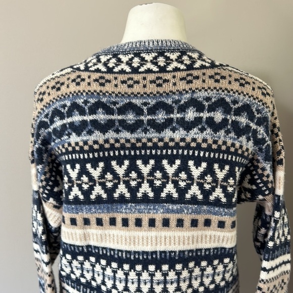 MADEWELL Forrest Fair Isle Wool V-Neck Sweater Blue Tan Cream Sz XS - Picture 9 of 14